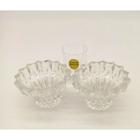Cristal D' Arques 2 Clear Cut Lead Crystal Candle Stick Holders & Mini Vase - Picture 5 of 7